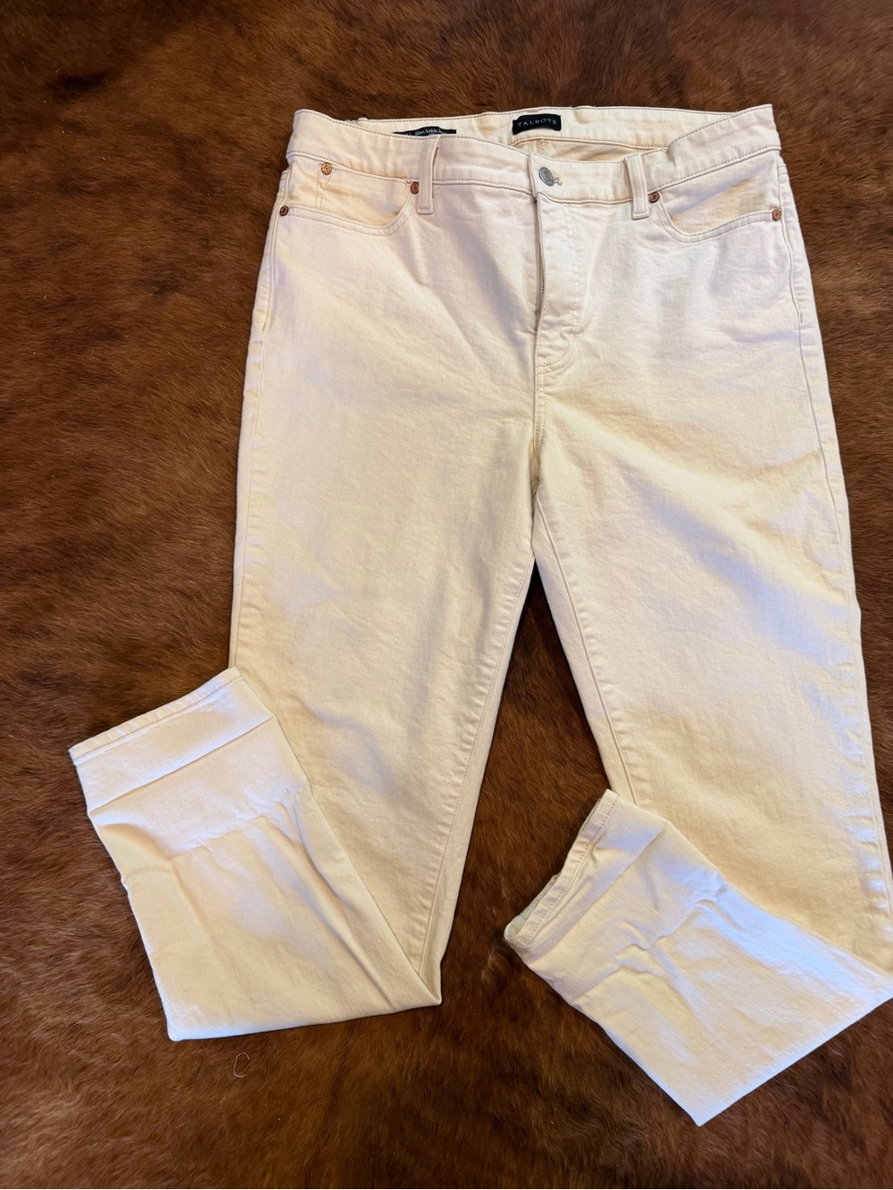 Talbots Slim Ankle STRETCH Denim Jeans - off white/tan - size 12 long